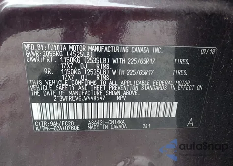 2018 Toyota Rav4 Xle from USA, damaged, VIN 2T3WFREV6JW448547